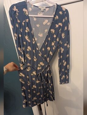 American Eagle Outfitters Blue Floral Wrap Mini Dress